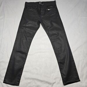 William Rast men's black wax-coated denim jeans size 31x32 Button Fly Taper Fit